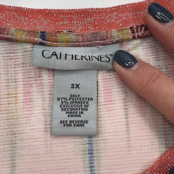 Catherines 3X Bling Paisley Patchwork Top Pink Multicolor Boho Stretchy 0139 - Picture 8 of 9